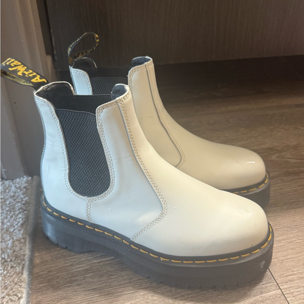 White Dr. Martens 2976 Quad White Smooth Chelsea Platform Boots